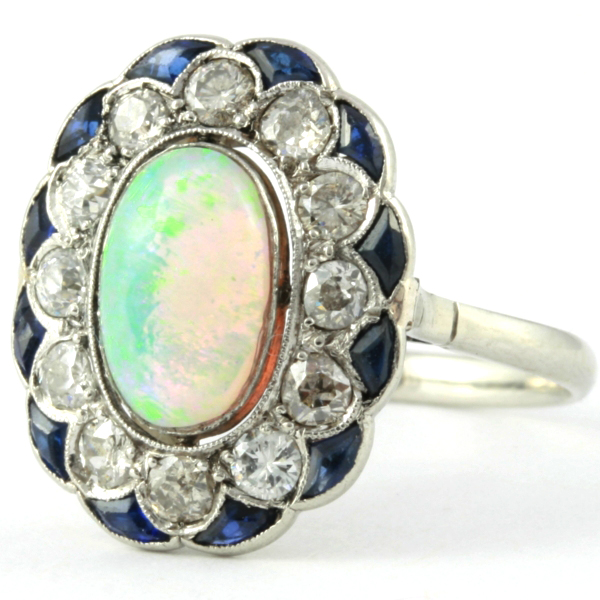 Estate opal engagement ring diamond sapphire platinum (image 8 of 21)